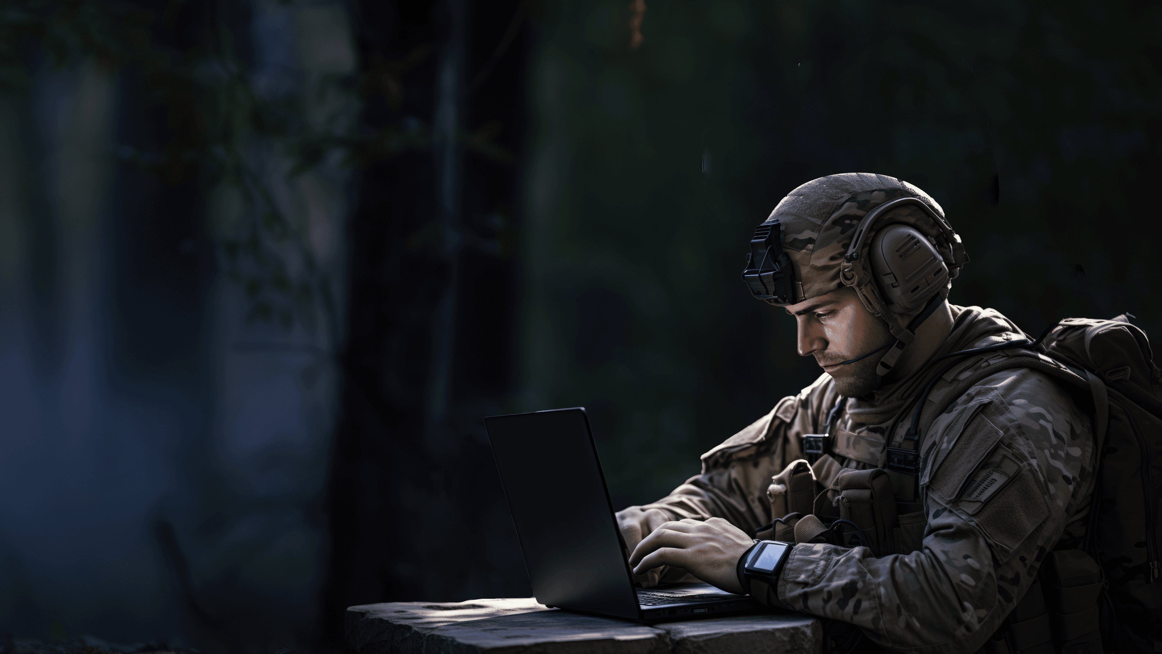 0. High Res SatCom Hub Soldier using laptop